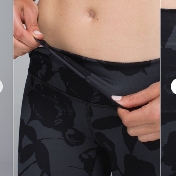 Lululemon- HR Wunder Under Flat Inky Floral- Sz 10- 28”- FoldOver- Coal Black - Picture 5 of 14